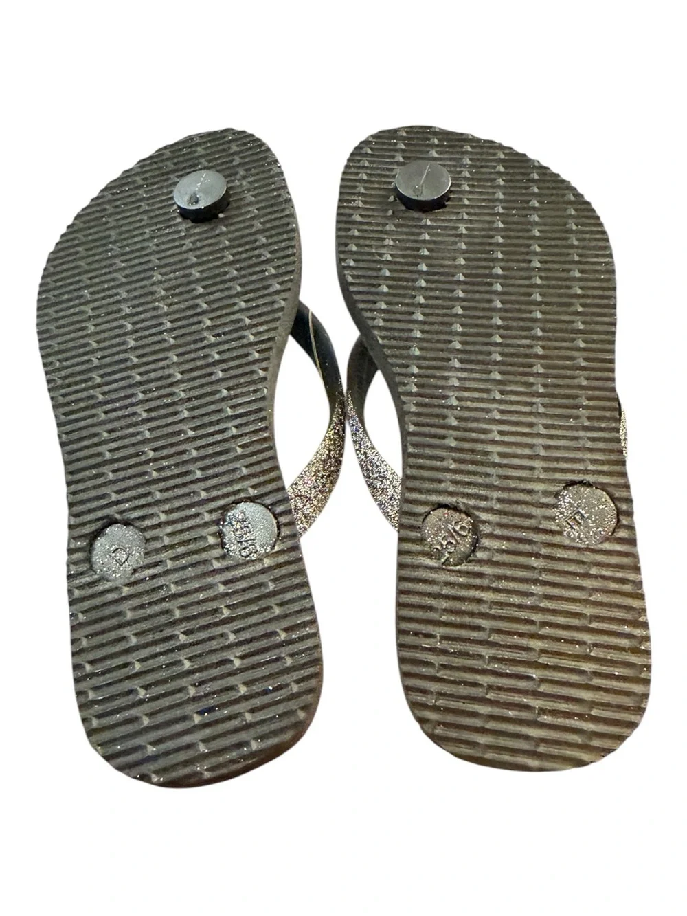 Havaianas Kids Black Dark Metallic Glitter Flip Flops Size 10C NWT